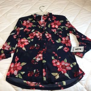 Flower print sheer blouse